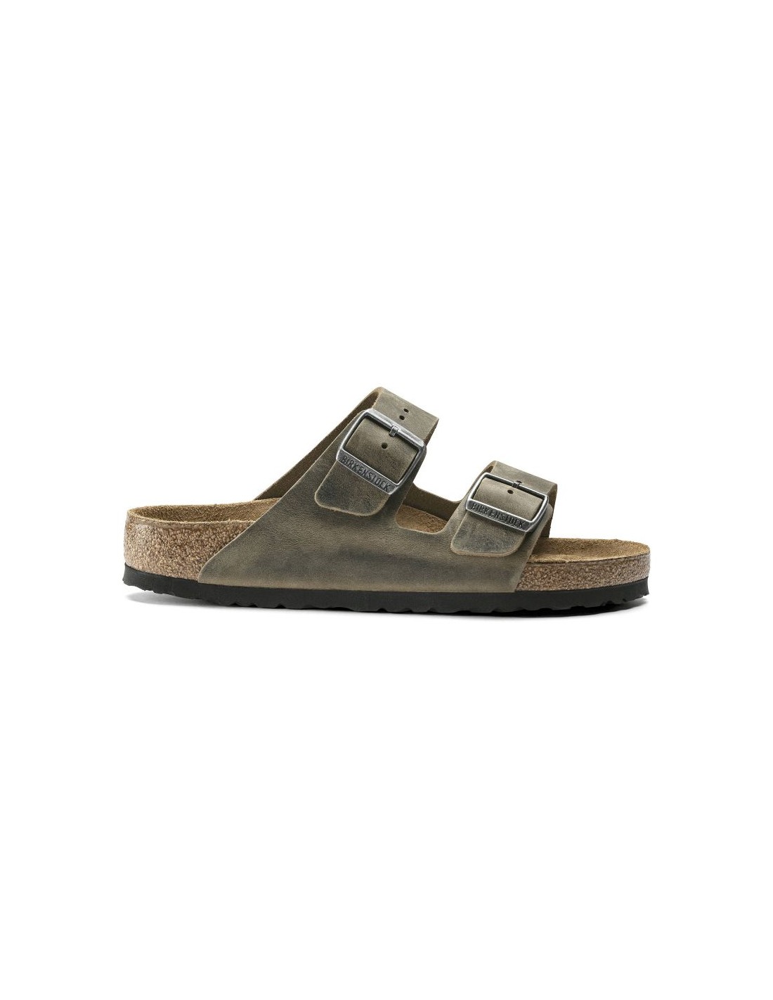 Birkenstock Arizona Soft Footbed Oiled Leather Narrow Faded Khaki Slides for Narrow Feet 1019377