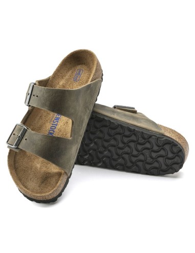 Birkenstock Arizona Soft Footbed Oiled Leather Narrow Faded Khaki Slides for Narrow Feet 1019377