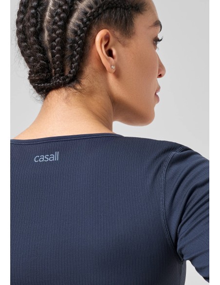 CASALL Seamless Rib Wrap Longsleeve core blue Tshirt