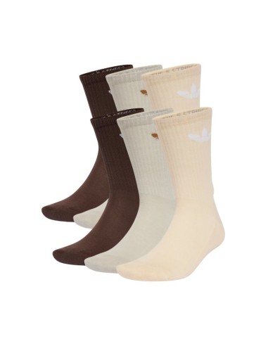 Adidas Trefoil Cushion Crew Socks 6 Pairs Beige Brown IX5274