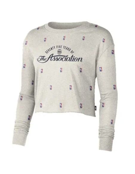 Women's Nike NBA N31 Courtside Longsleeve Crop Tshirt Birch Heather DA6810051