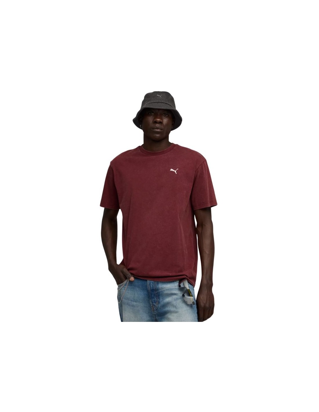 Puma Ess Elevated Relaxed Wash Tee Burgundy 688048 96