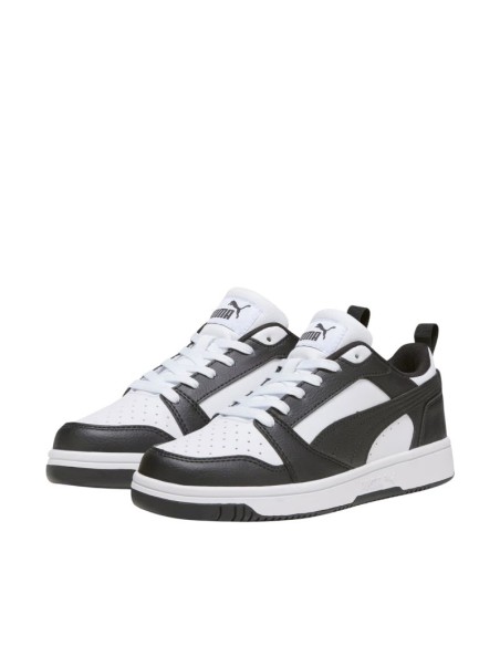 Puma Rebound V6 Lo Mid kids' shoes white and black 393833 01