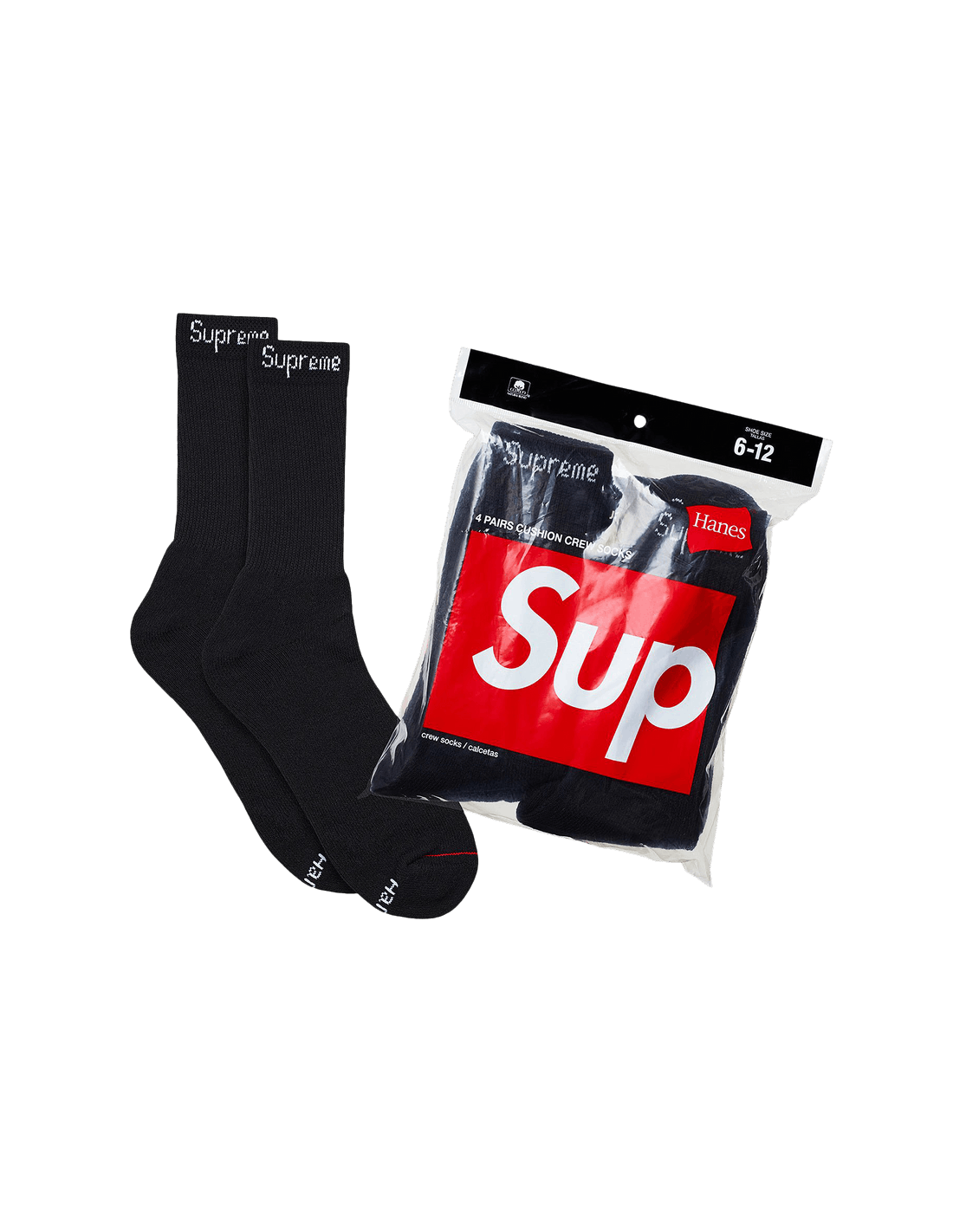 Supreme x Hanes Crew Socks 4 Pack 'Black' 99HAA26BLACK MBS
