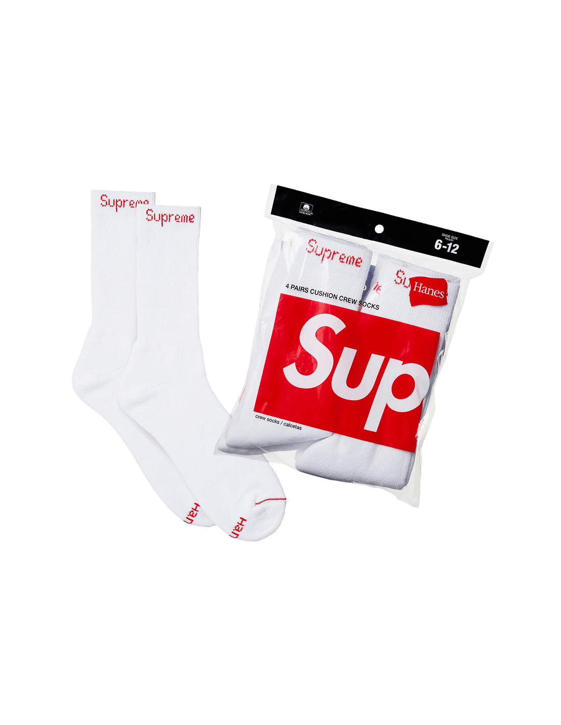 Supreme x Hanes Crew Socks 4 Pack 'White' 99HAA26WHITE MBS